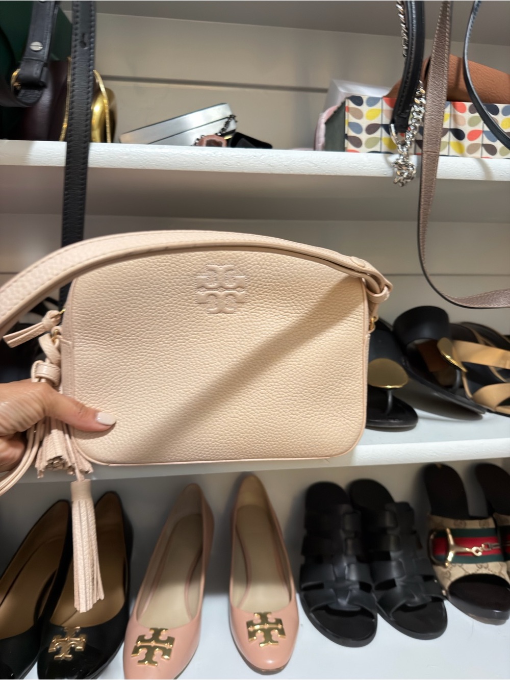 Tory Burch Pebbled Leather Crossbody in Light Blush Pink